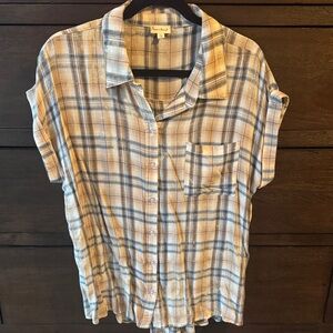 Hem and Thread Plaid Button-Up Shirt